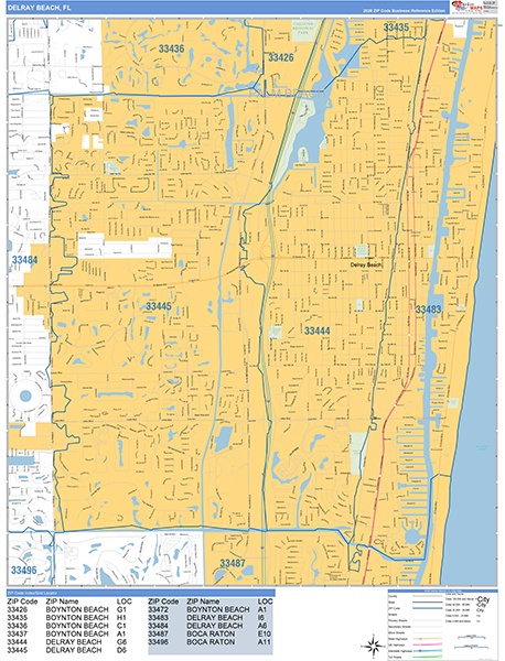 Delray Beach Zip Code Wall Map